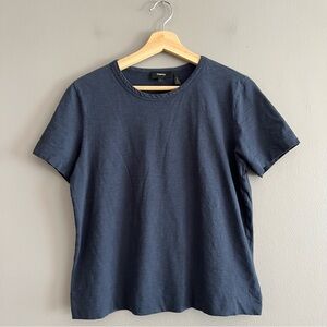 Theory Tilma Sea Slub 100% Cotton Womens Large Short Sleeve Navy Blue Shirt